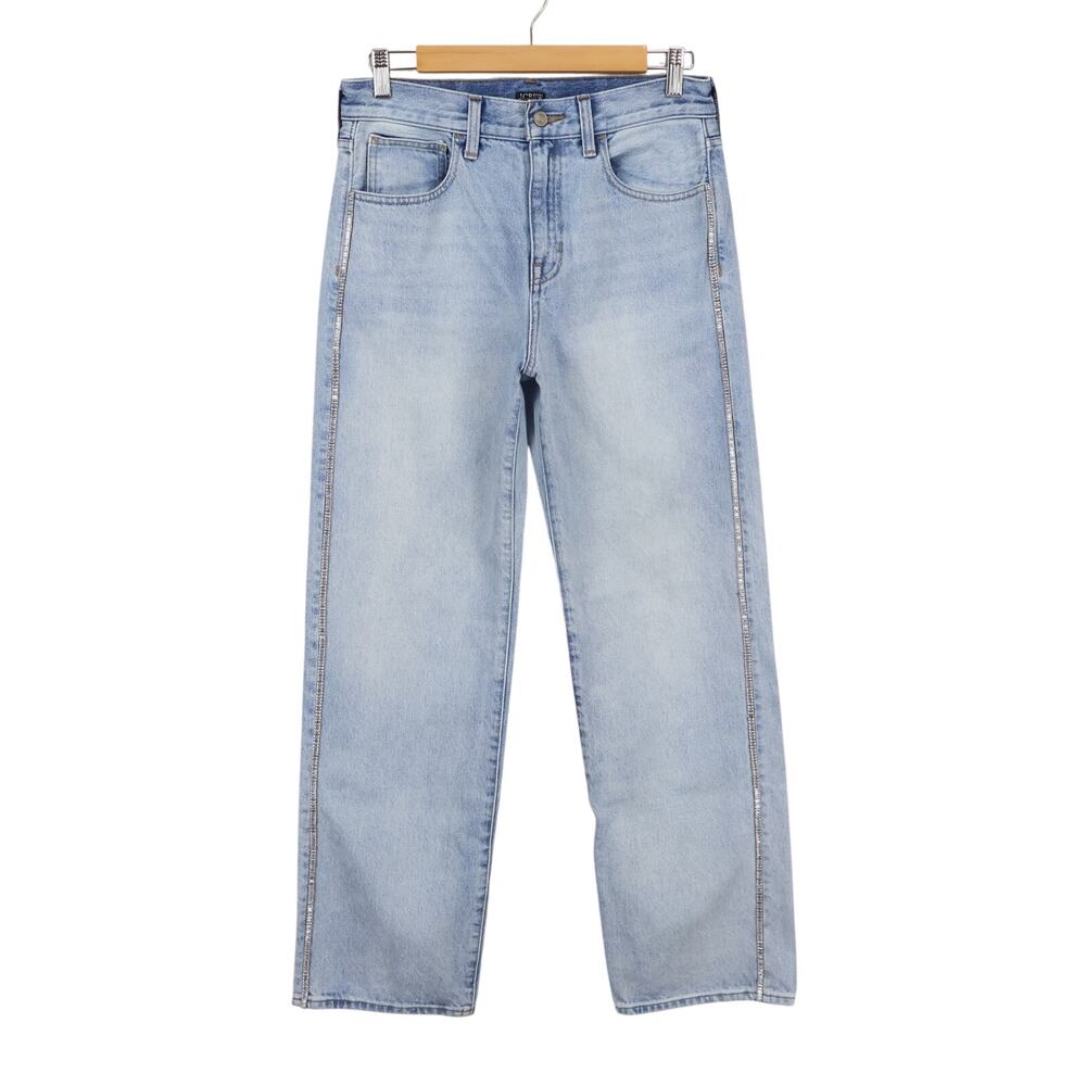 J.Crew Mid Rise Relaxed Straight Jean Embellishments Light Wash Size 27